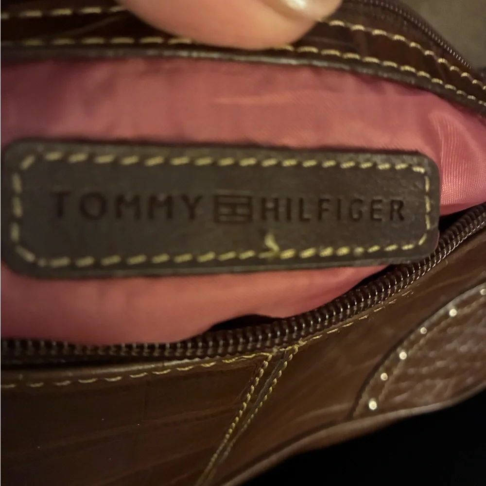 Tommy‎ Hilfiger Dark Brown Croc-Embossed Shoulder Bag